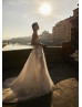 Strapless Ivory Floral Lace Tulle Wedding Dress